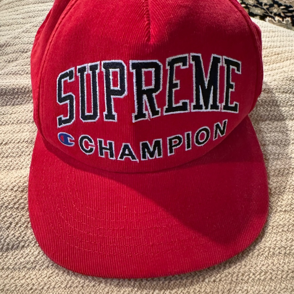 Authentic Champion AND Supreme Red Embroidered Corduroy Cap Make an offer!